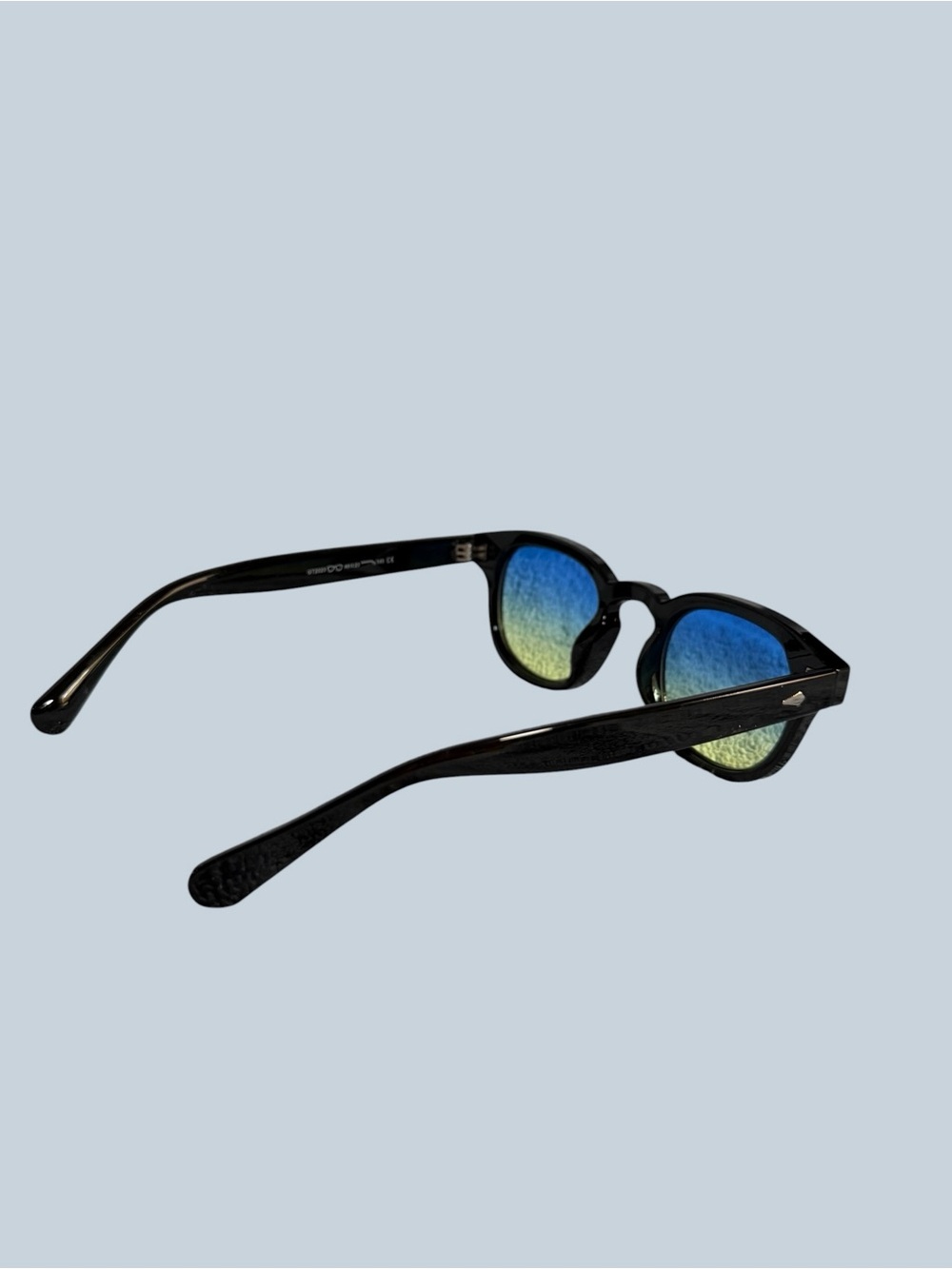 Black Frame Sunglasses with Blue-Green Gradient Lenses - Picture 3 of 12
